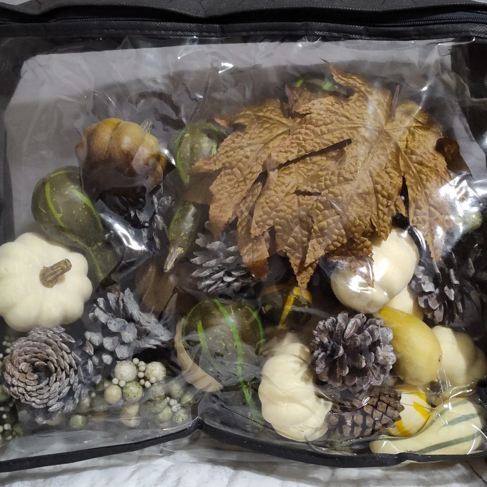 Decorative 10" Wrapped Wire Bowl & Bag o' Stuff, Green, Gold, White - Picture 3 of 3